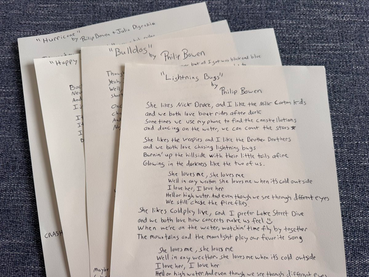 Handwritten Lyric Sheets